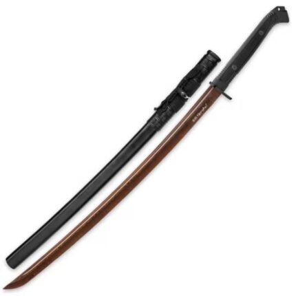 Sobek's Scale: Hand Forged Japanese Katana High Carbon Damascus Steel Blade Brown Saya