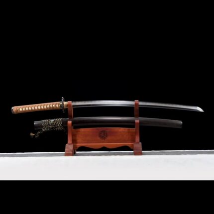 Shadow’s Bite: Hand Forged Japanese Katana Pattern Welded Steel Blade Black Saya