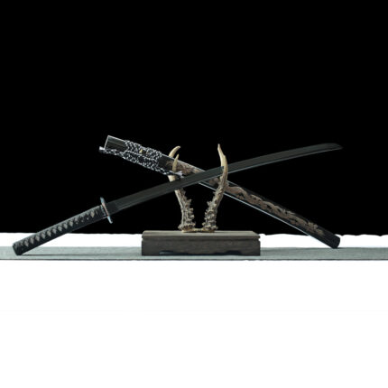 Black Coral Reef: Hand Forged Japanese Katana Pattern Steel Blade Black Saya