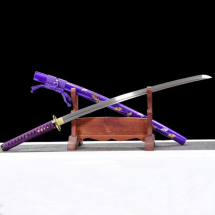 Thistle Down: Hand Forged Japanese Katana Pattern Steel Blade Purple Saya