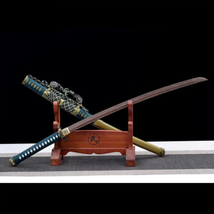 Willow Gale: Hand Forged Japanese Tachi Rosewood Blade Brown Green Saya