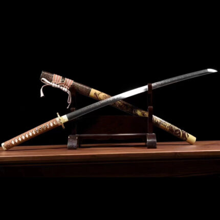 Earth Anchor: Hand Forged Japanese Katana Medium Carbon Steel Blade Brown Saya