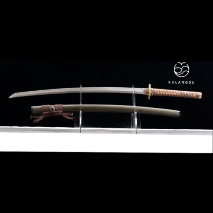 Dune Warden‌: Hand Forged Japanese Katana Feather Pattern Steel Blade Black Brown Saya