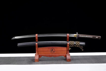 Amber Edge‌: Hand Forged Japanese Katana T10 Steel Clay Tempered Blade Black Saya