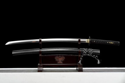 Eternal Night’s Verdict: Hand Forged Japanese Katana T10 Steel Mirror Polish Blade Black Saya