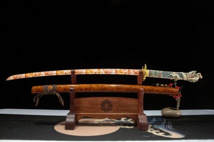 ‌Veiled Topaz: Hand Forged Japanese Katana High Carbon Steel Blade Brown Saya