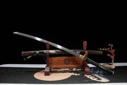 Silver Loong: Hand Forged Japanese Katana Twisted Steel Blade Brown Saya