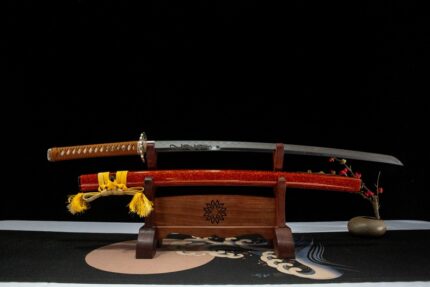 Lotus Inferno: Hand Forged Japanese Katana Wootz Steel Clay Tempered Blade Red Saya