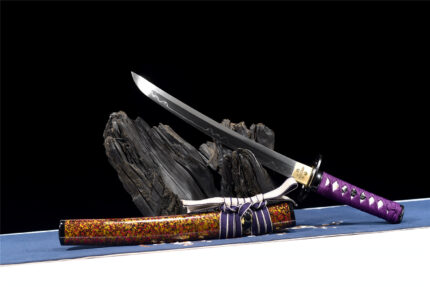 Periwinkle Blade: Hand Forged Japanese Wakizashi T10 Steel Blade Motley Saya