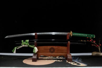 Azure Luan: Hand Forged Japanese Katana Folded Steel Blade Black Saya