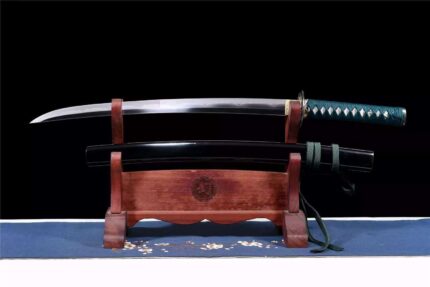 Green Bamboo: Hand Forged Japanese Katana T10 Clay Tempered Blade Black Saya