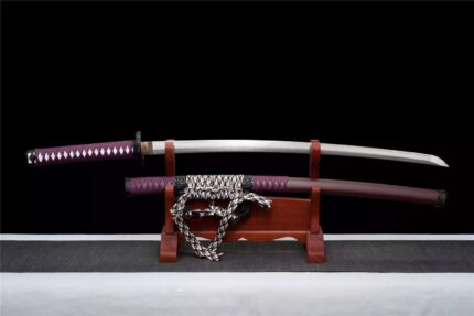 Lilac Point: Hand Forged Japanese Tachi Pattern Steel Mirror Polish Blade Purple Saya