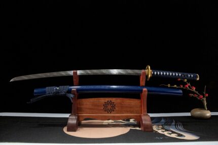 Pirate: Hand Forged Japanese Katana Folded Steel Blade Blue Black Saya