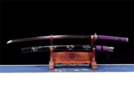 Orchid Bloom: Hand Forged Japanese Katana 50 Steel Blade Black Saya