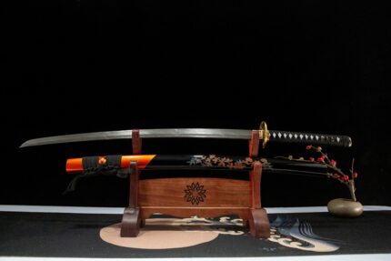 Peacock Wisdom King: Hand Forged Japanese Katana Pattern Steel Blade Black Saya