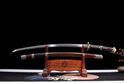 Ninja Dragon Evil: Hand Forged Japanese Katana 609 Pattern Steel Blade Reddish Brown Saya