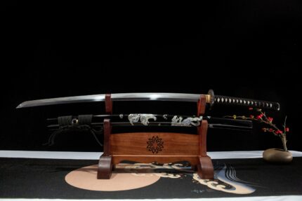 Nightmare: Hand Forged Japanese Katana Pattern Steel Blade Black Saya