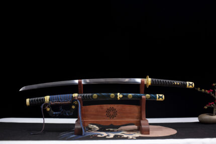 Phantom Ocean: Hand Forged Japanese Tachi 1060 High Manganese Steel Blade Blue Black Saya