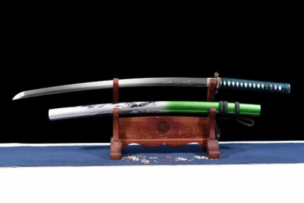Celadon Katana: Hand Forged Japanese Katana 50 Steel Blade Green Saya