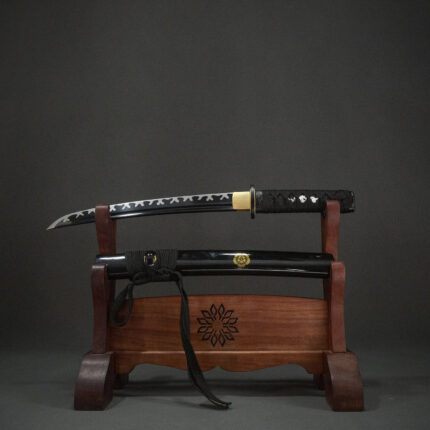 Shadow Pierce: Hand Forged Japanese Wakizashi Blackened 1060 Steel Blade Black Saya