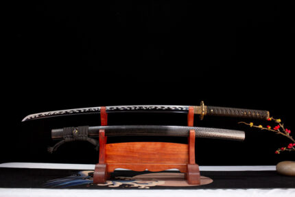 Obsidian Throat: Hand Forged Japanese Katana 1060 Steel Blade Black Saya