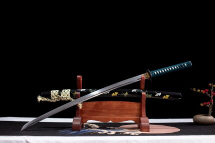 Ginkgo: Hand Forged Japanese Katana T10 Steel Clay Tempered Blade Black Saya