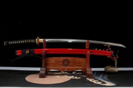 Fire Dragon: Hand Forged Japanese Katana T10 Steel Blade Red Saya