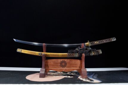Strong Counter: Hand Forged Japanese Tachi High Sharpness Steel Mirror Polish Blade Yellow Saya
