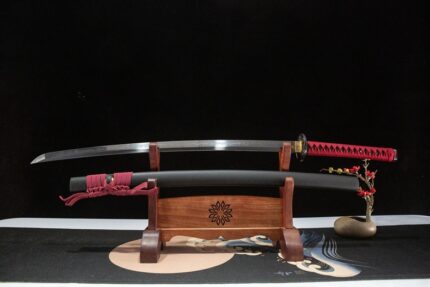 Volcanic Glass: Hand Forged Japanese Katana T10 Steel Blade Black Saya