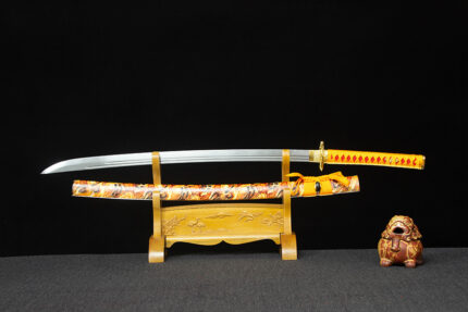 Ginkgo Storm: Hand Forged Japanese Katana High Performance Manganese Steel Blade Yellow Saya