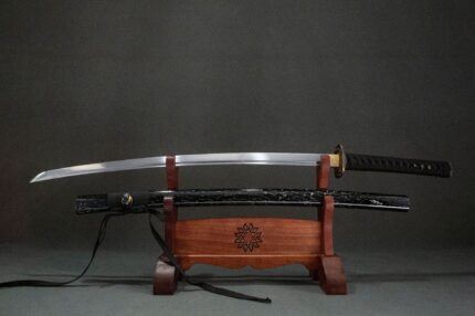 Night Fire: Hand Forged Japanese Katana 1060 High Carbon Steel Blade Black Saya