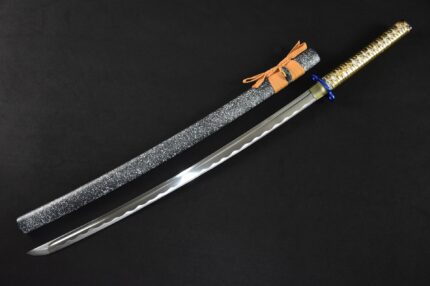 Cast Iron Elegy: Hand Forged Japanese Katana Folded Steel Blade Grey Saya