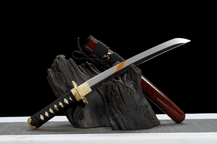 Blazing Fang: Hand Forged Japanese Wakizashi High Performance Steel Blade Red Saya