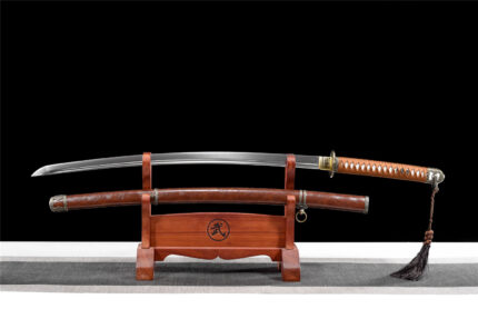 Fenrir's Coat‌: Hand Forged Japanese Katana Spring Steel Blade Reddish Brown Saya