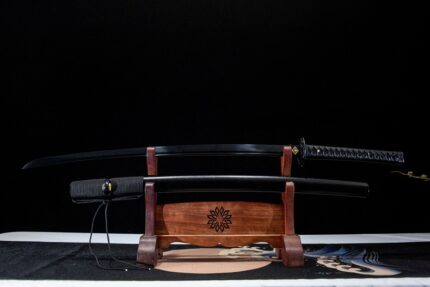 Erosion Fang: Hand Forged Japanese Katana 1060 High Manganese Steel Blade Black Saya
