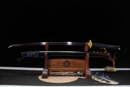 Loong Yama Warrior: Hand Forged Japanese Katana Purple Steel Blade Black Saya
