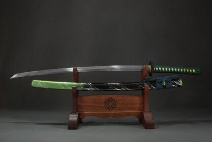 Jade Mantis: Hand Forged Japanese Katana Damascus Steel Blade Green Blade Saya