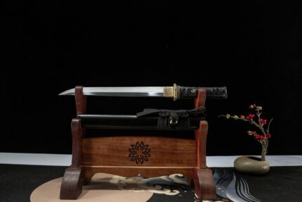Night Fog: Hand Forged Japanese Wakizashi T8 Steel Blade Black Saya