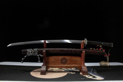 Firecrow's Beak: Hand Forged Japanese Katana 1060 High Manganese Steel Blade Black Red Saya