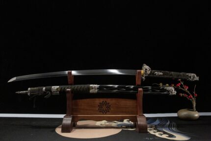 Night Frost: Hand Forged Japanese Katana 1060 High Manganese Steel Blade Black Saya