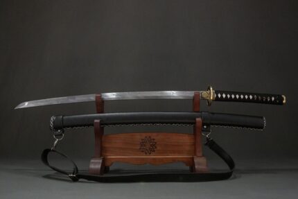 Ink Mountain: Hand Forged Japanese Katana Damascus Steel Blade Black Saya