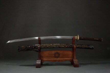 King: Hand Forged Japanese Katana Damascus Steel Blade Black Saya