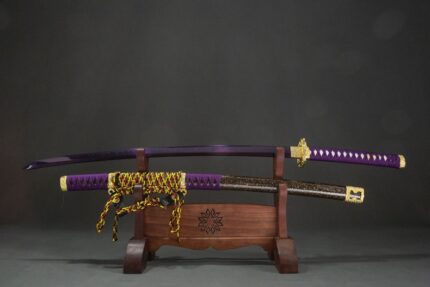 Cosmic Plum Dust: Hand Forged Japanese Tachi T10 Steel Clay Tempered Blade Purple Blade