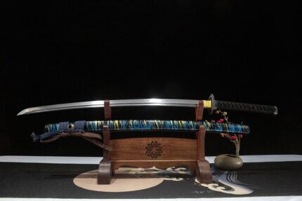 Seashade: Hand Forged Japanese Katana 1060 High Carbon Steel Blade Blue Black Saya