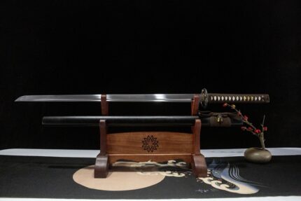Ink Snow: Hand Forged Japanese Ninjato 1060 High Carbon Steel Blade Black Saya