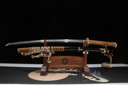 Loong Yin: Hand Forged Japanese Tachi Pattern Steel Clay Tempered Blade Black Saya