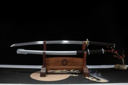 The Apocalypse: Hand Forged Japanese Katana 1060 High Carbon Steel Blade Grey Saya