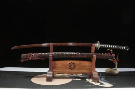 Bloodrose Thorn: Hand Forged Japanese Katana 1060 High Carbon Steel Blade Reddish Brown Saya