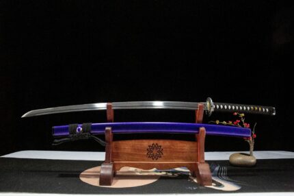 Purple Cloud: Hand Forged Japanese Katana 1060 High Carbon Steel Blade Blue Saya
