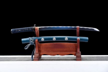 Wavechant: Hand Forged Japanese Katana Carbon Steel Blade Navy Blue Saya